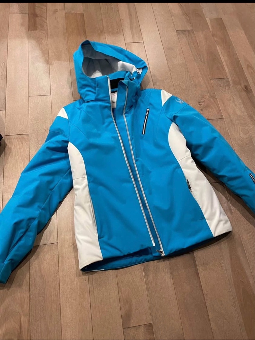 Spyder Turquoise and White Hooded Ski Jacket